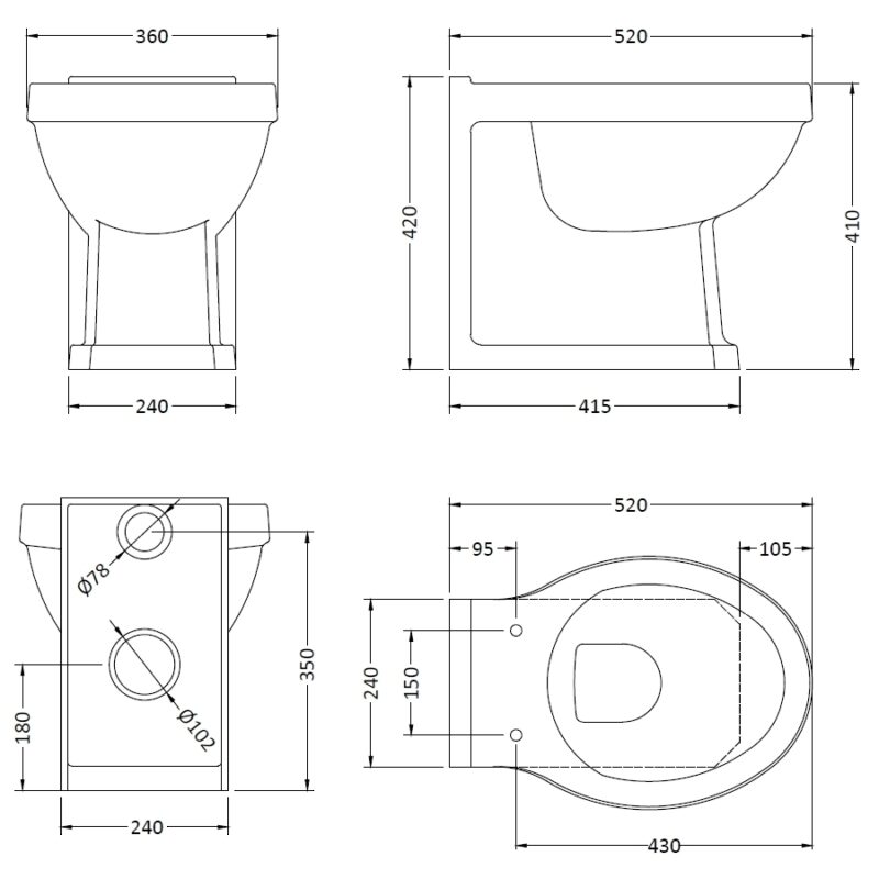Bayswater Fitzroy Back To Wall WC Pan (Excluding Seat)