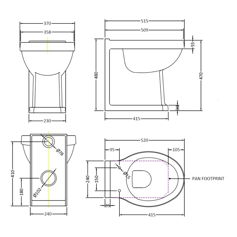Bayswater Fitzroy Comfort Height Back To Wall WC Pan