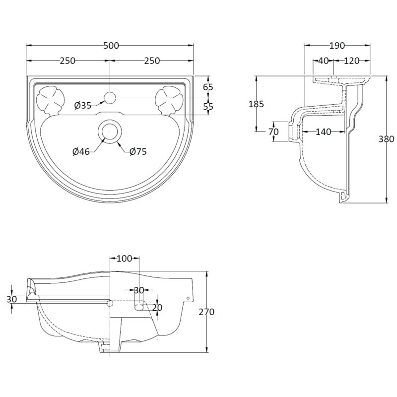 Bayswater Porchester 500mm 1 Tap Hole Basin