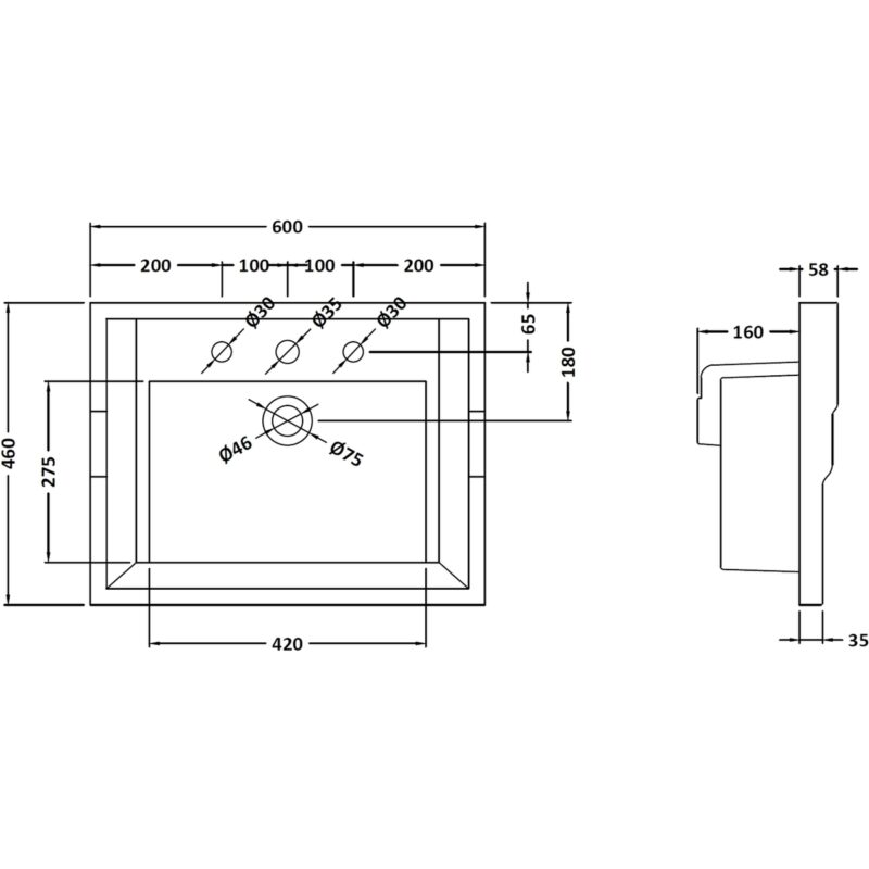 Bayswater 600mm Traditional 3 Tap Hole Basin