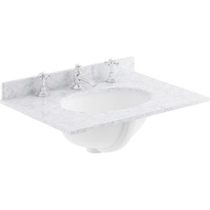 Bayswater White 600mm Single Bowl 3 Tap Hole Marble Top
