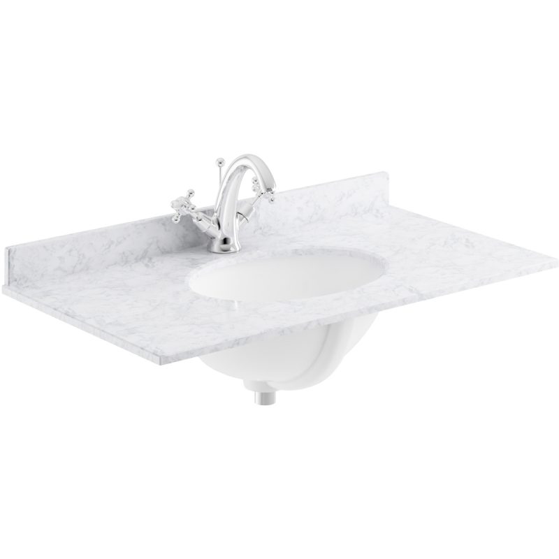 Bayswater White 800mm Single Bowl 1 Tap Hole Marble Top