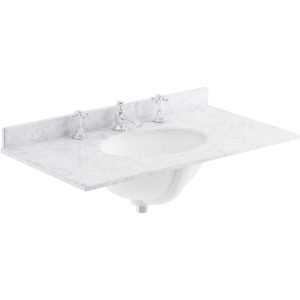 Bayswater White 800mm Single Bowl 3 Tap Hole Marble Top
