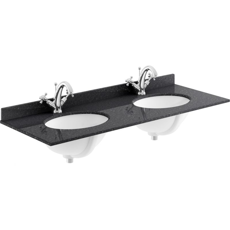 Bayswater Black 1200mm Double Bowl 1 Tap Hole Marble Top