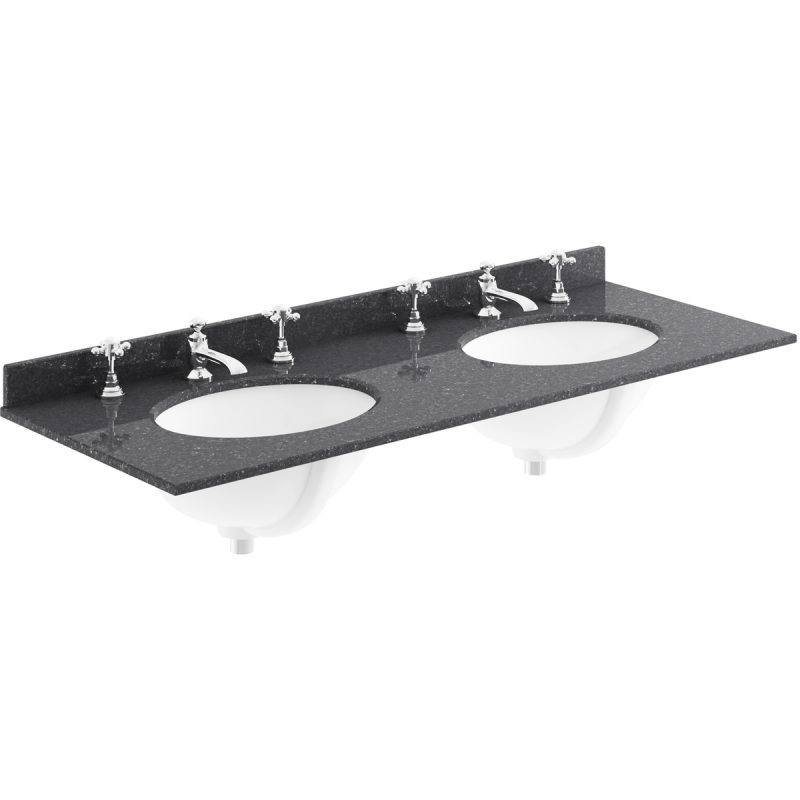 Bayswater Black 1200mm Double Bowl 3 Tap Hole Marble Top