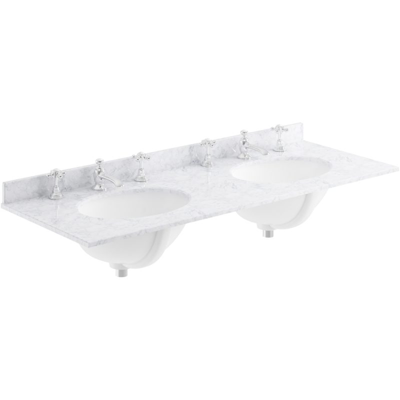 Bayswater White 1200mm Double Bowl 3 Tap Hole Marble Top
