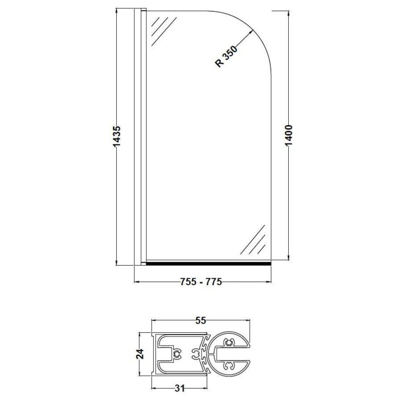 Bayswater 6mm Straight Bath Screen