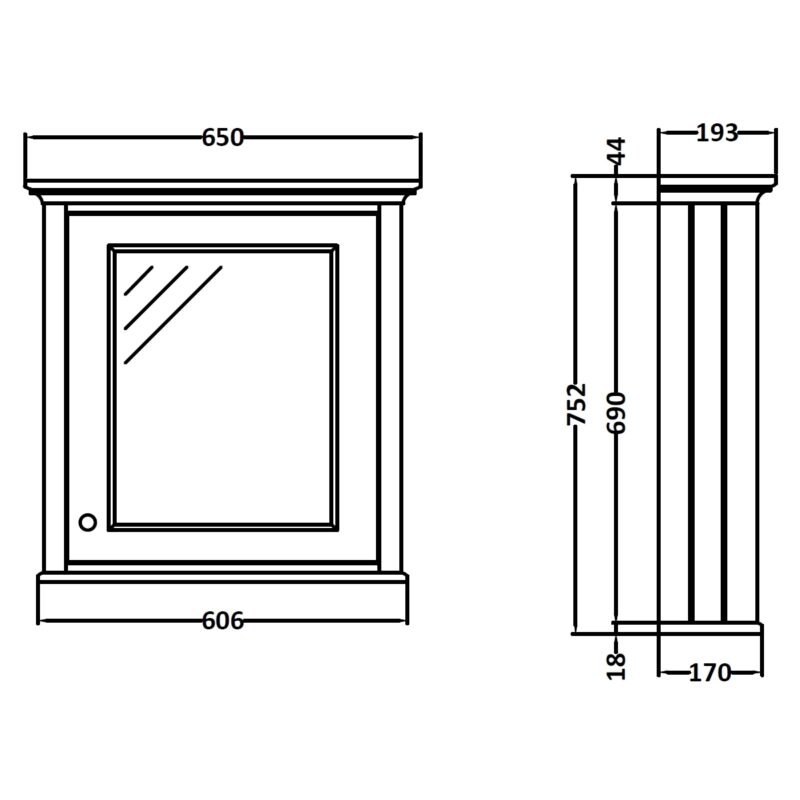 Bayswater Plummett Grey 600mm Mirror Wall Cabinet
