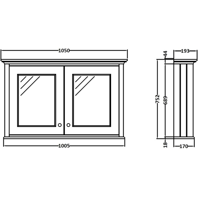 Bayswater Plummett Grey 1050mm Mirror Wall Cabinet