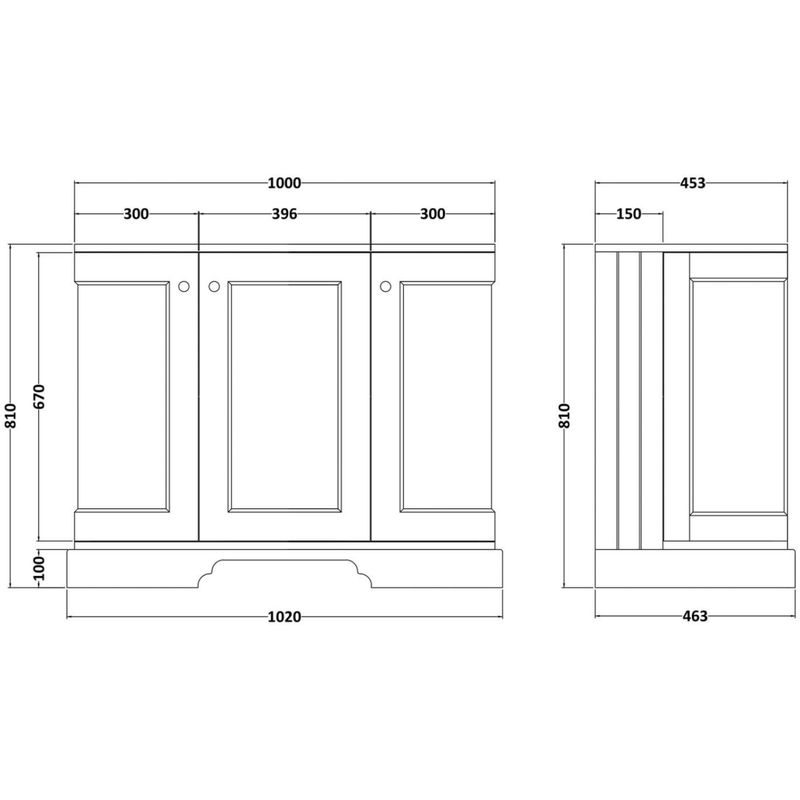 Bayswater 1000mm 3 Door Curved Basin Cabinet Grey