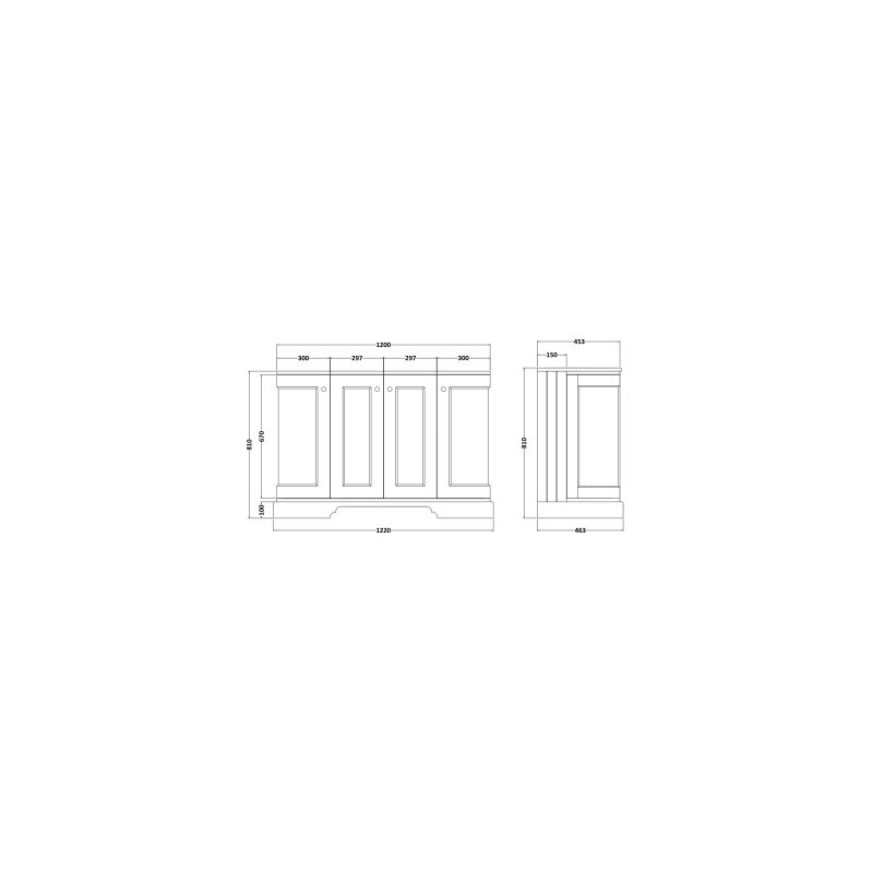 Bayswater 1200mm 4 Door Curved Basin Cabinet Grey