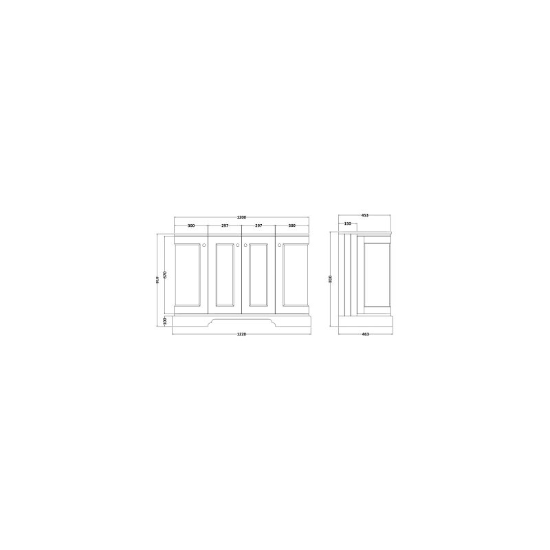 Bayswater 1200mm 4 Door Curved Basin Cabinet White