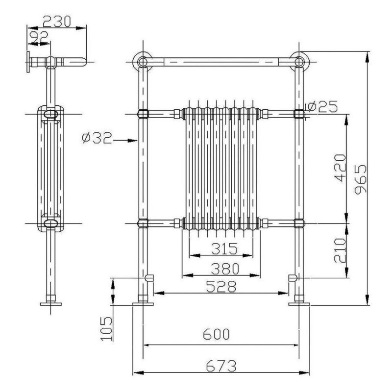 Bayswater Clifford Towel Rail/Radiator 965 x 673 x 230mm