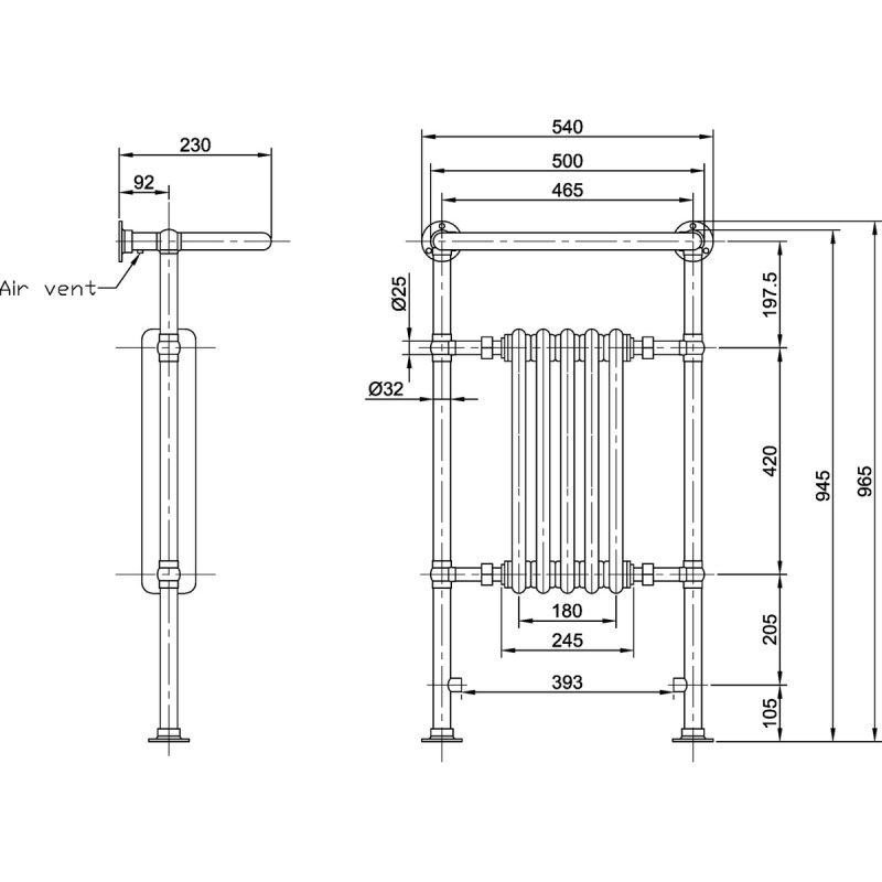 Bayswater Clifford Towel Rail/Radiator 965 x 540 x 230mm