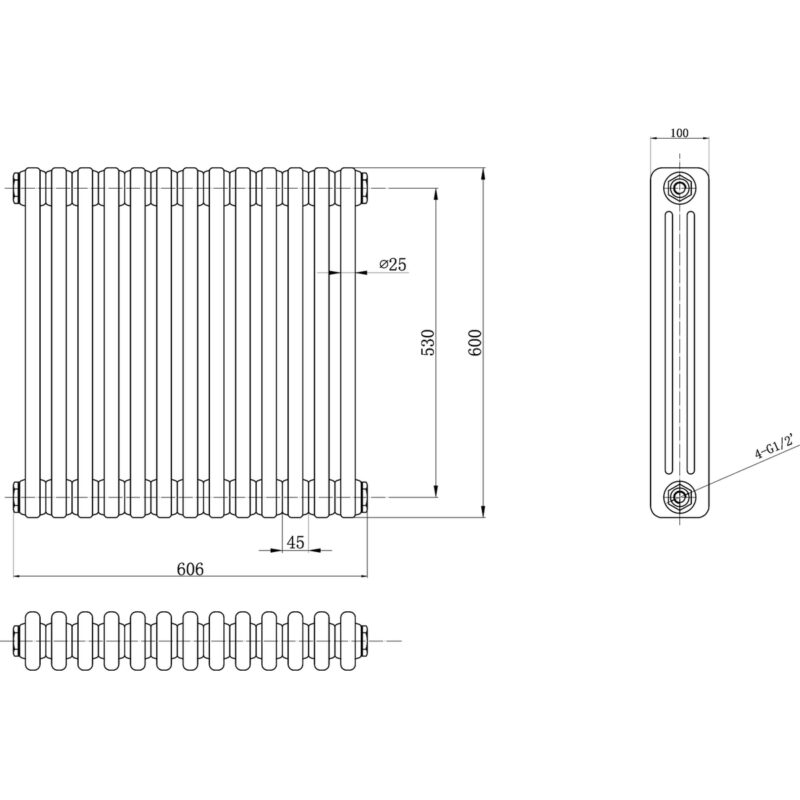Bayswater Nelson Triple Radiator 600 x 606mm
