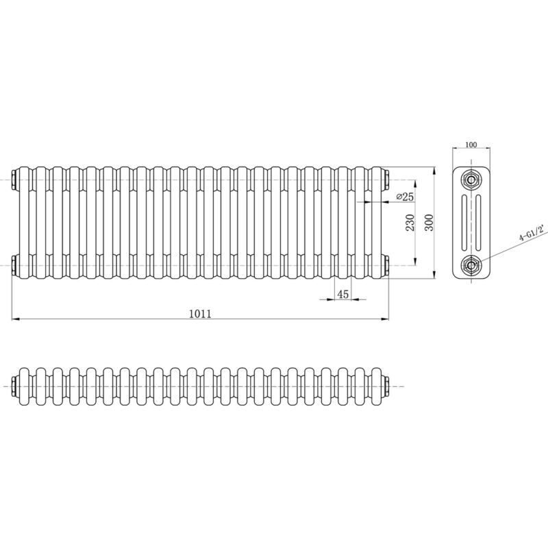 Bayswater Nelson Triple Radiator 1011 x 300mm