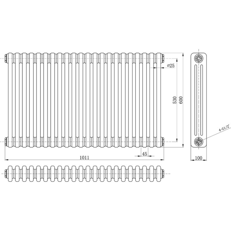 Bayswater Nelson Triple Radiator 1011 x 600mm