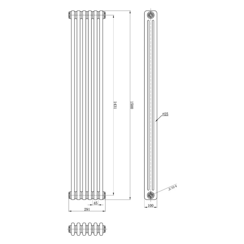 Bayswater Nelson Triple Radiator 1500 x 291mm