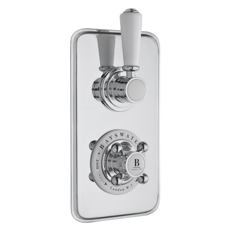 Bayswater Twin Concealed Valve with Diverter & White Indices