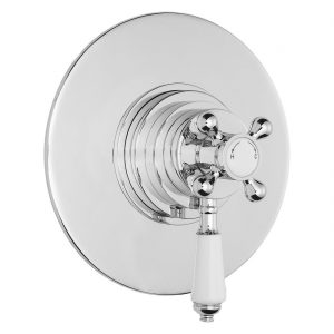 Bayswater Round Dual Thermostatic Concealed Valve, White Indices