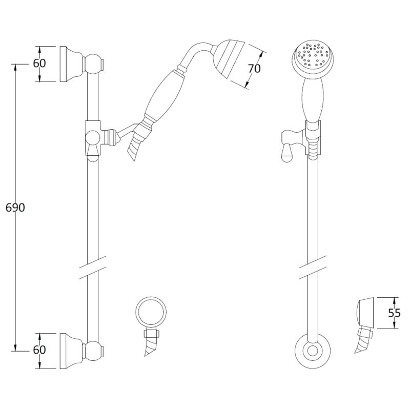 Bayswater Slider Rail Kit with White Ceramic Handset
