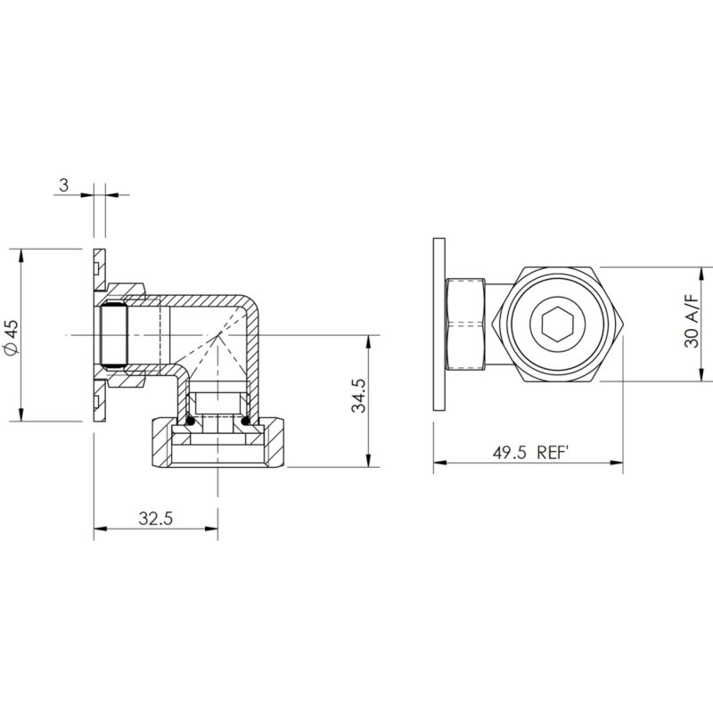 Bayswater Back To Wall Shower Elbow