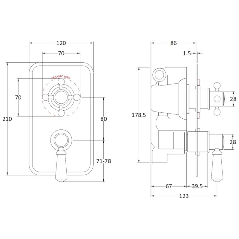 Bayswater Twin Concealed Valve with Black Indices