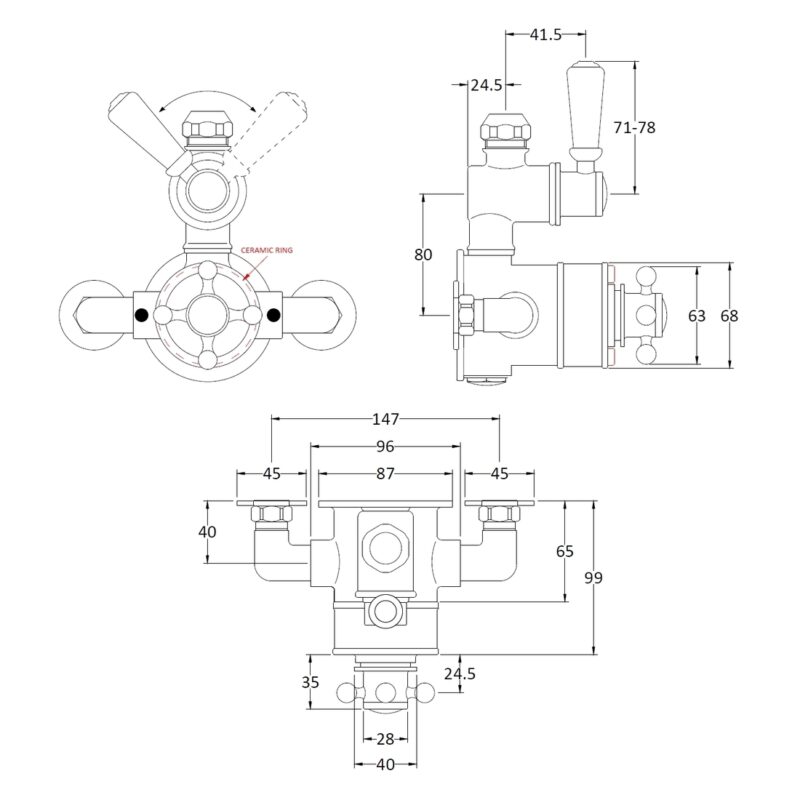 Bayswater Twin Exposed Valve with Black Indices
