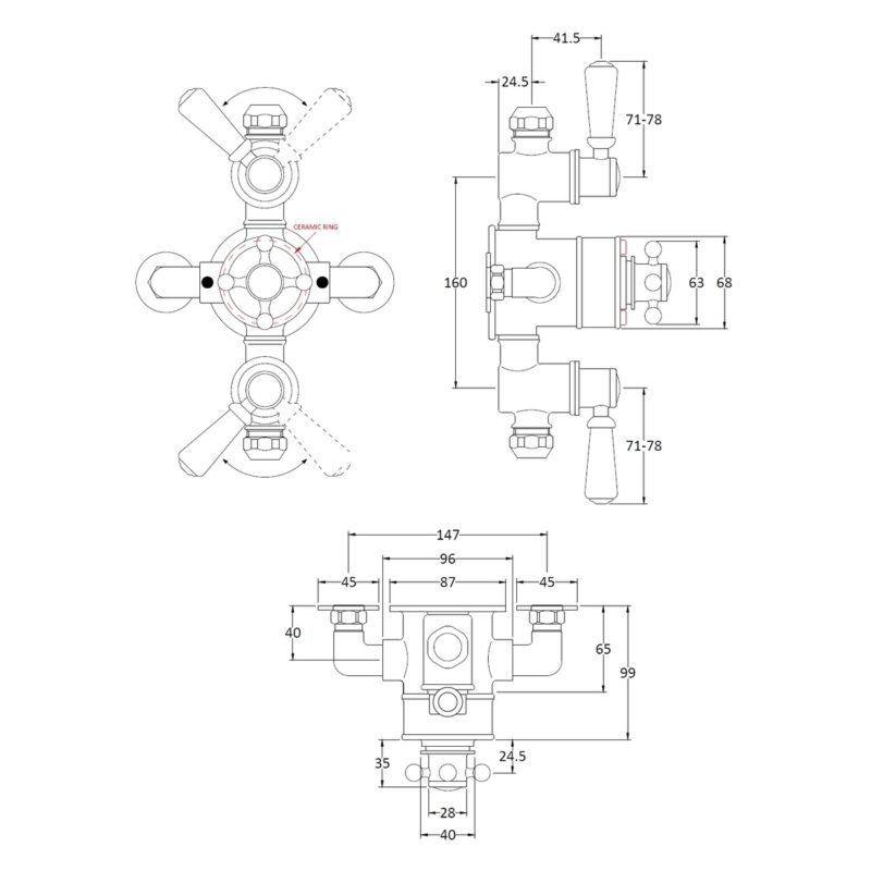 Bayswater Triple Exposed Valve with Black Indices