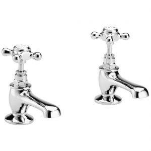 Bayswater White Basin Taps with Crosshead & Hex Collar