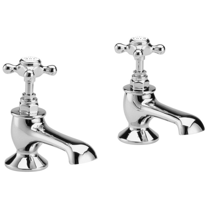 Bayswater White Bath Taps with Crosshead & Hex Collar