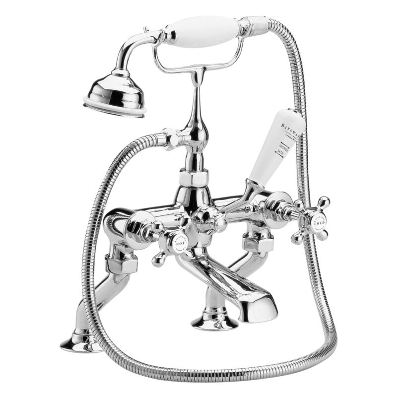 Bayswater White Bath Shower Mixer with Crosshead & Hex Collar Bayswater White Bath Shower Mixer with Crosshead & Hex Collar
