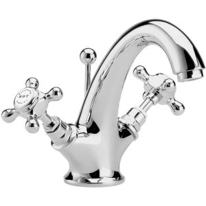 Bayswater White Mono Basin Mixer with Crosshead & Hex Collar