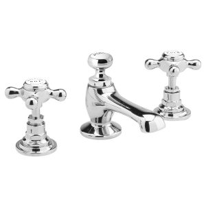 Bayswater White 3 Hole Basin Mixer with Crosshead & Hex Collar
