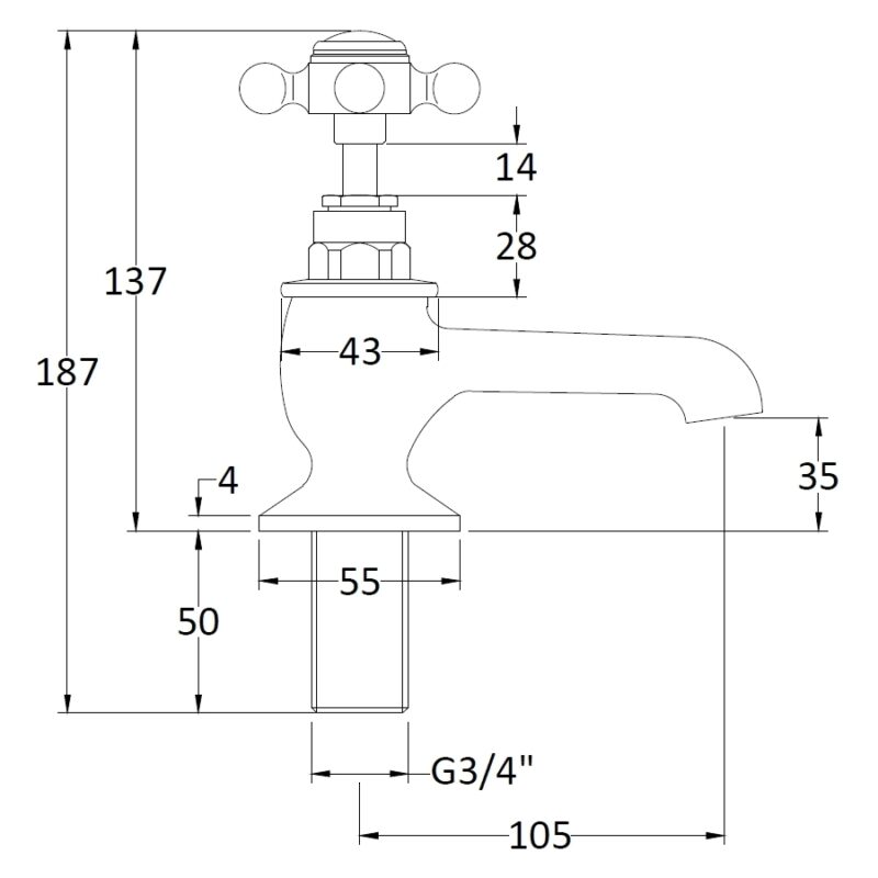 Bayswater Black Bath Taps with Crosshead & Hex Collar