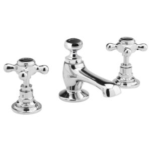 Bayswater Black 3 Hole Basin Mixer with Crosshead & Hex Collar