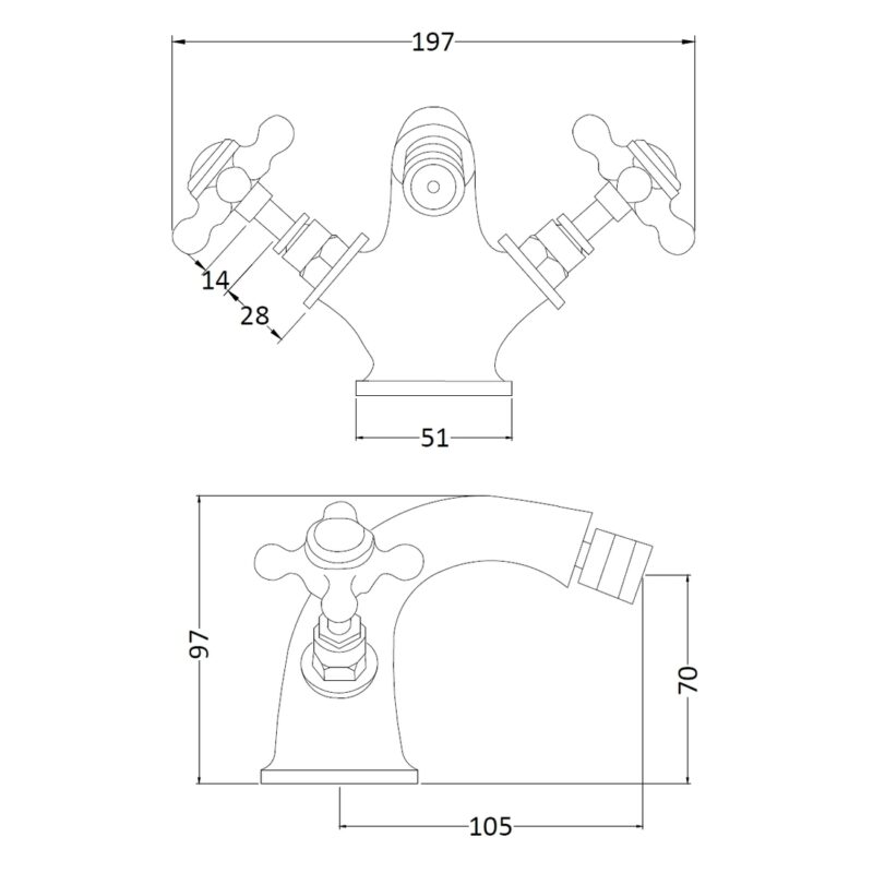 Bayswater Black Mono Bidet Mixer with Crosshead & Hex Collar