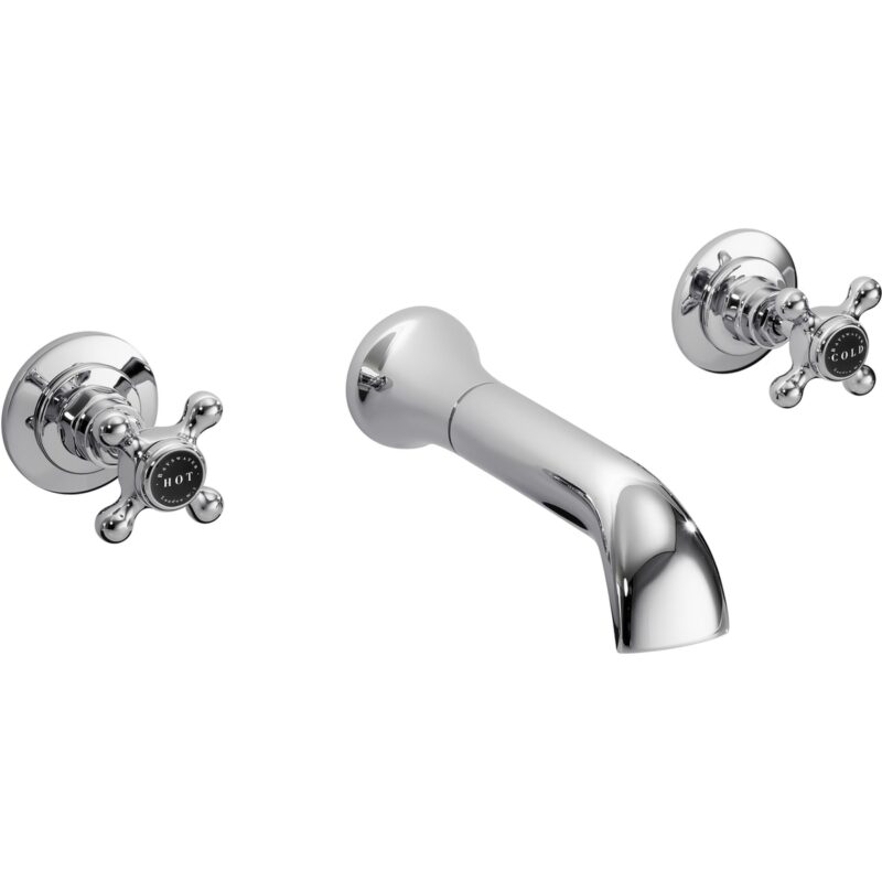 Bayswater Black Wall Bath Filler Tap with Crosshead Handles & Hex Collar Bayswater Black Wall Bath Filler Tap with Crosshead Handles & Hex Collar