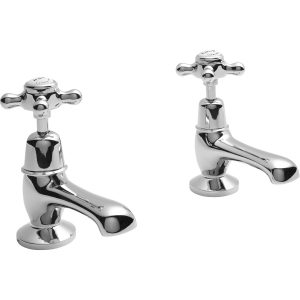 Bayswater White Basin Taps with Crosshead & Dome Collar