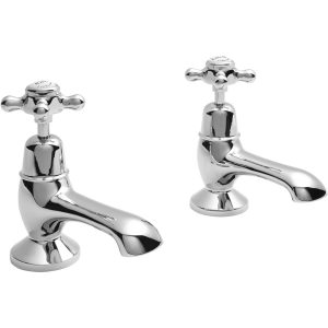 Bayswater White Bath Taps with Crosshead & Dome Collar