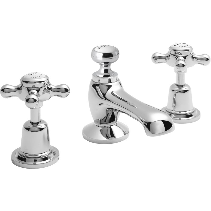 Bayswater White 3 Hole Basin Mixer with Crosshead & Dome Collar