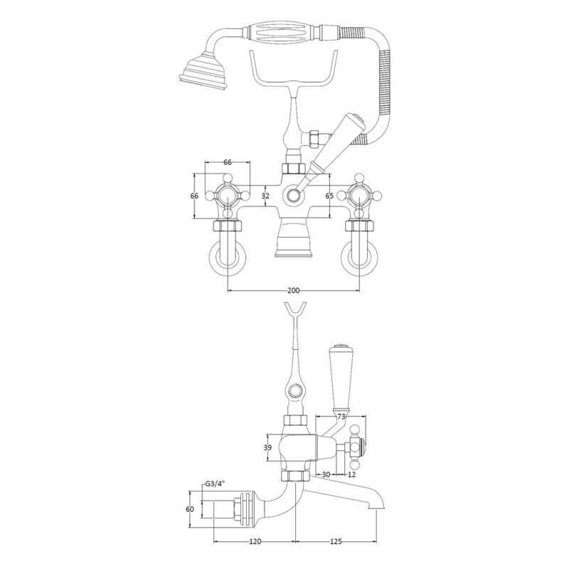 Bayswater White Wall Bath Shower Mixer, Crosshead & Dome Collar