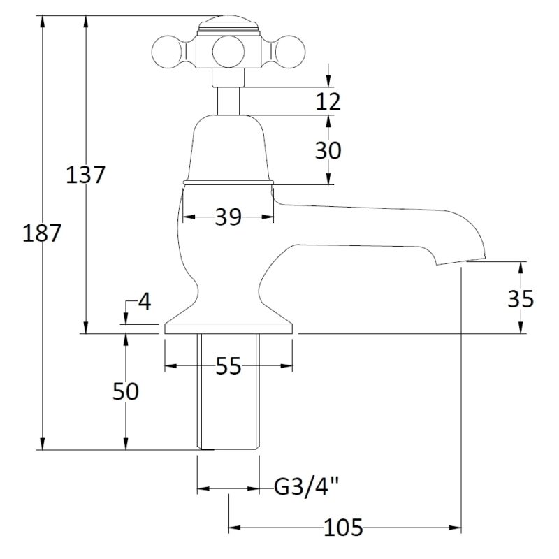 Bayswater Black Bath Taps with Crosshead & Dome Collar