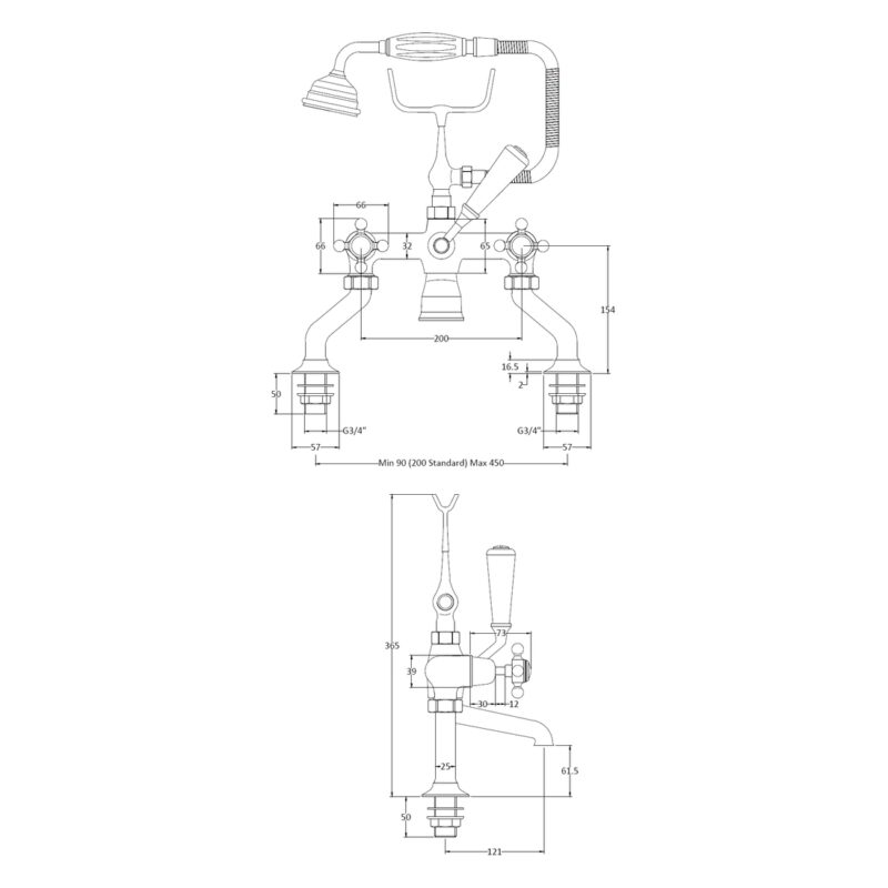 Bayswater Black Bath Shower Mixer with Crosshead & Dome Collar