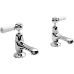 Bayswater White Basin Taps with Lever & Dome Collar