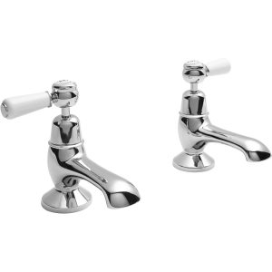 Bayswater White Bath Taps with Lever & Dome Collar