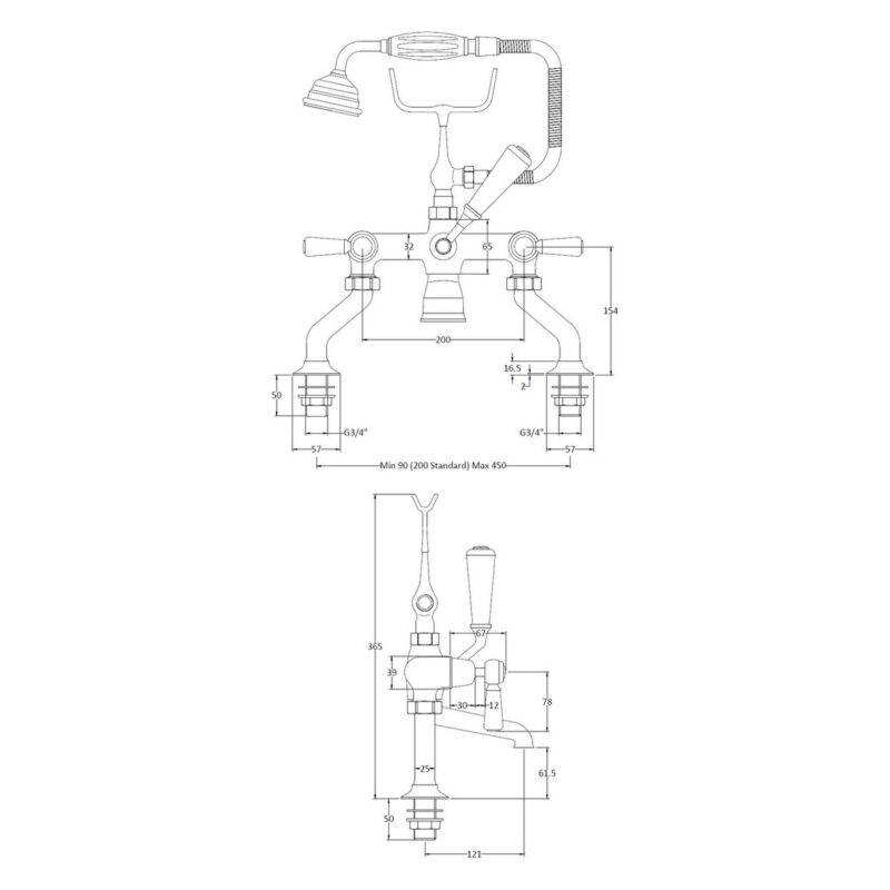 Bayswater White Bath Shower Mixer with Lever & Dome Collar
