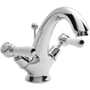 Bayswater White Mono Basin Mixer with Lever & Dome Collar