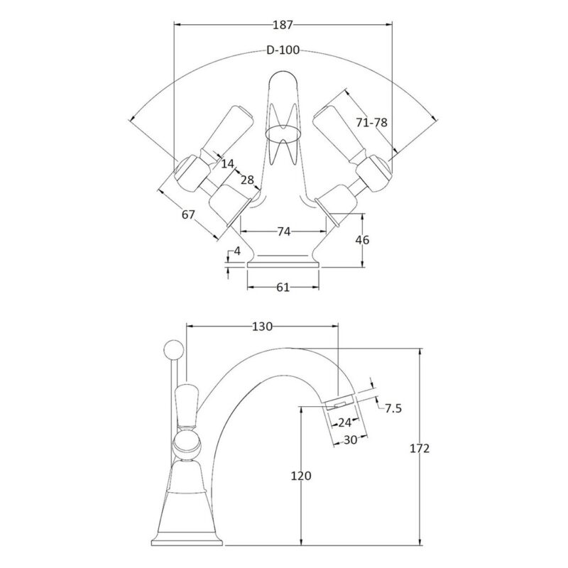 Bayswater White Mono Basin Mixer with Lever & Dome Collar