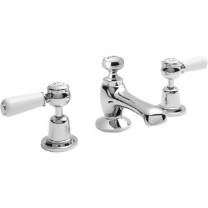 Bayswater White 3 Hole Basin Mixer with Lever & Dome Collar